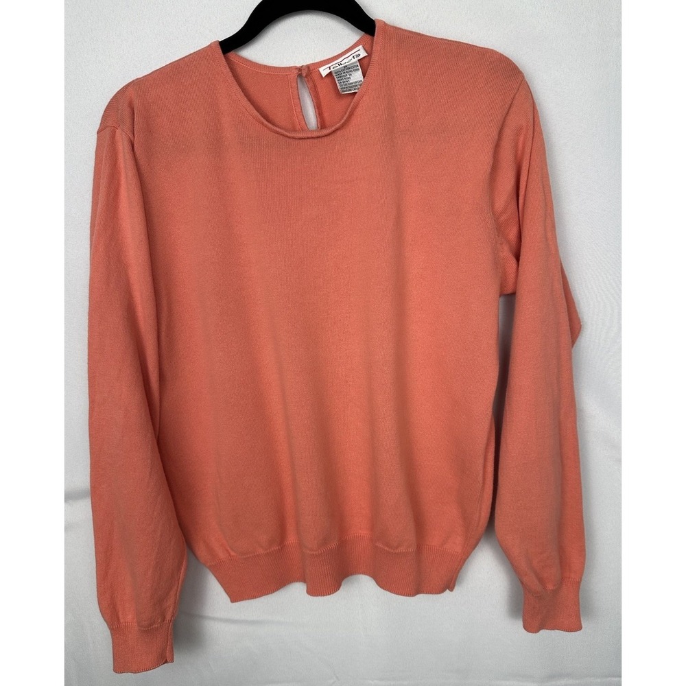 VTG Talbots Women's Sz M Peach/CoralPink Long Sleeves Knit Pullover Sweater